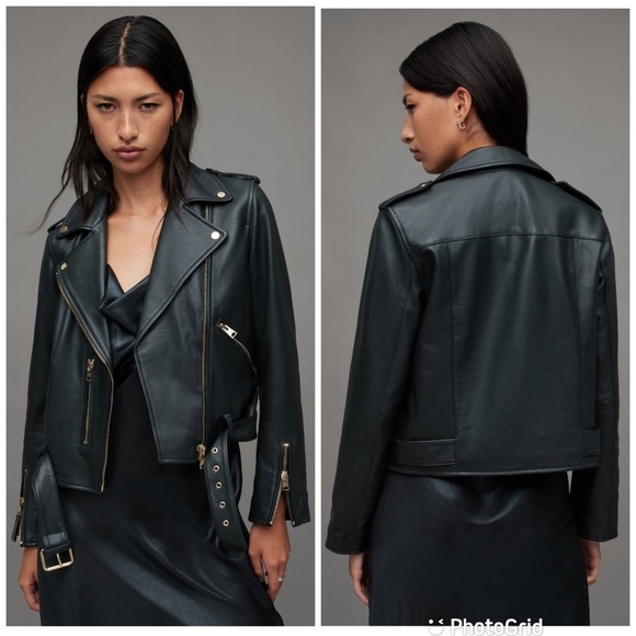 Allsaints Balfern Leather Moto Jacket in Sycamore Green New with Tags! - Picture 1 of 10